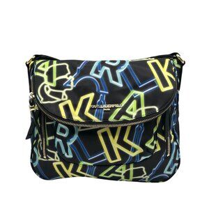 Karl Lagerfeld Black & Neon Green Nylon Paris Cara Crossbody Bag